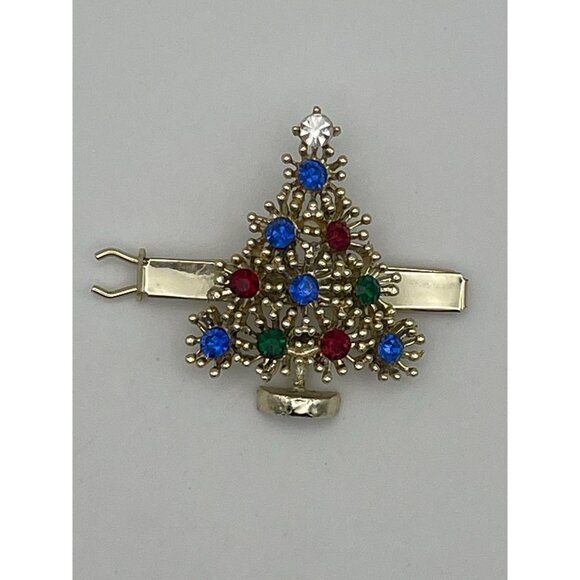 Hair Accessory Barrette Christmas Tree Gold Red Blue Colors - Picture 1 of 9